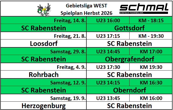 Spielplan Herbst 2026